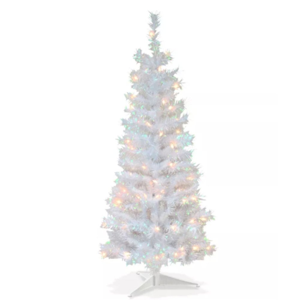 National Tree Co 3’ White Iridescent Tinsel Tree pre-lit